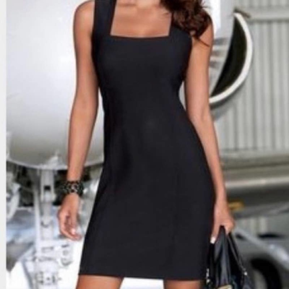Boston Proper Square Neck Sleeveless Black Dress